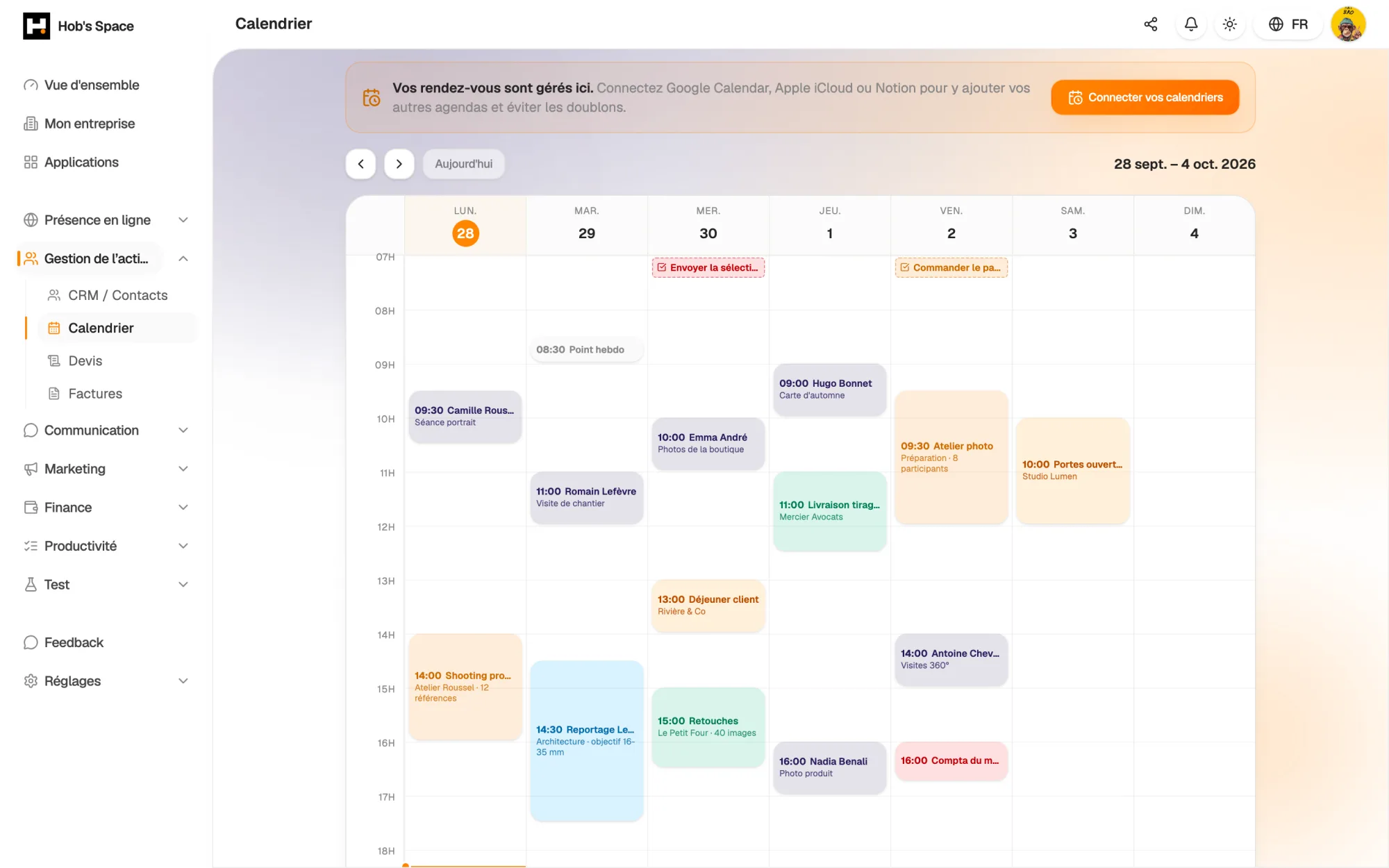 Your week: client appointments, events and connected calendars