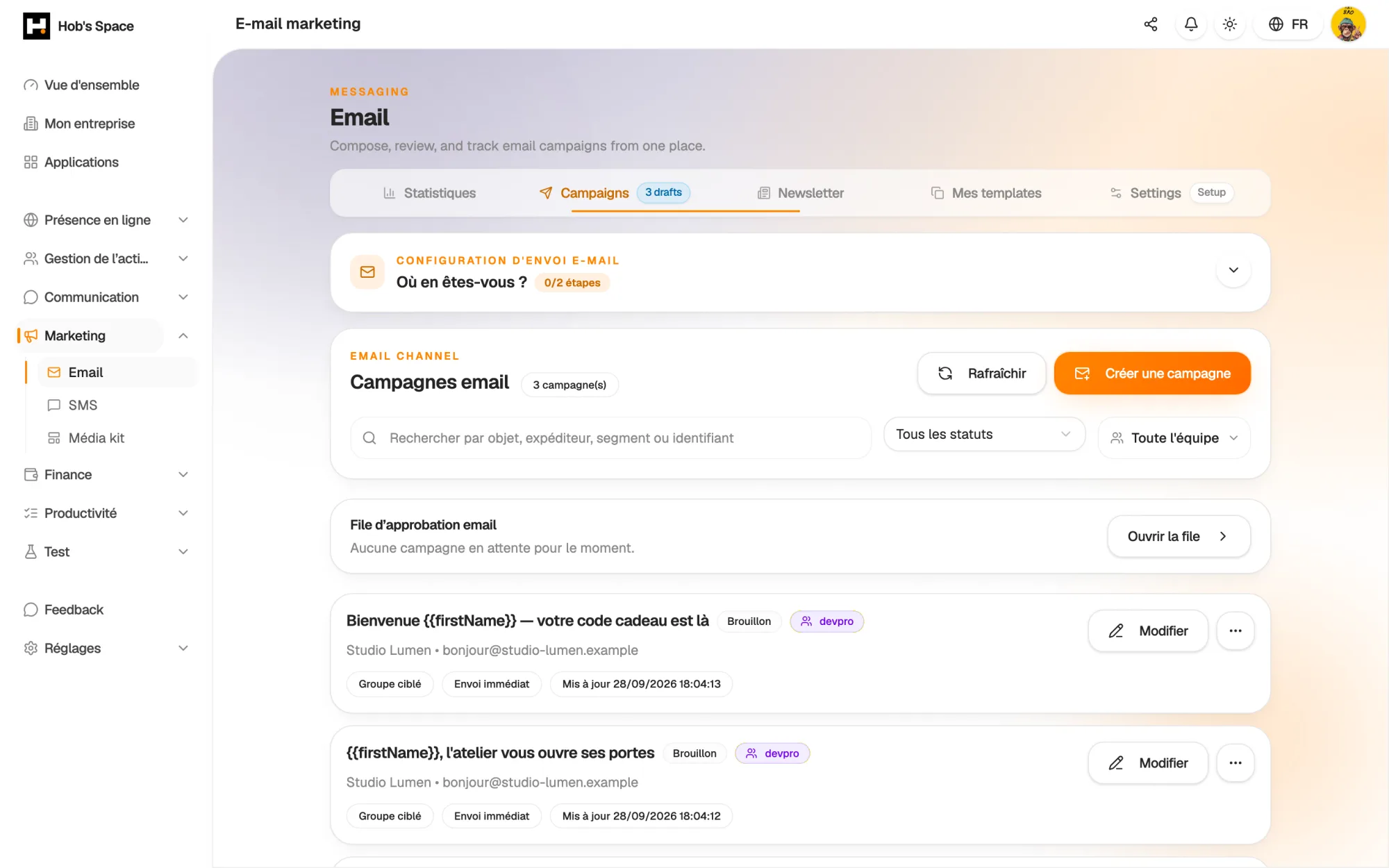 Your campaigns, their status and their results in one place