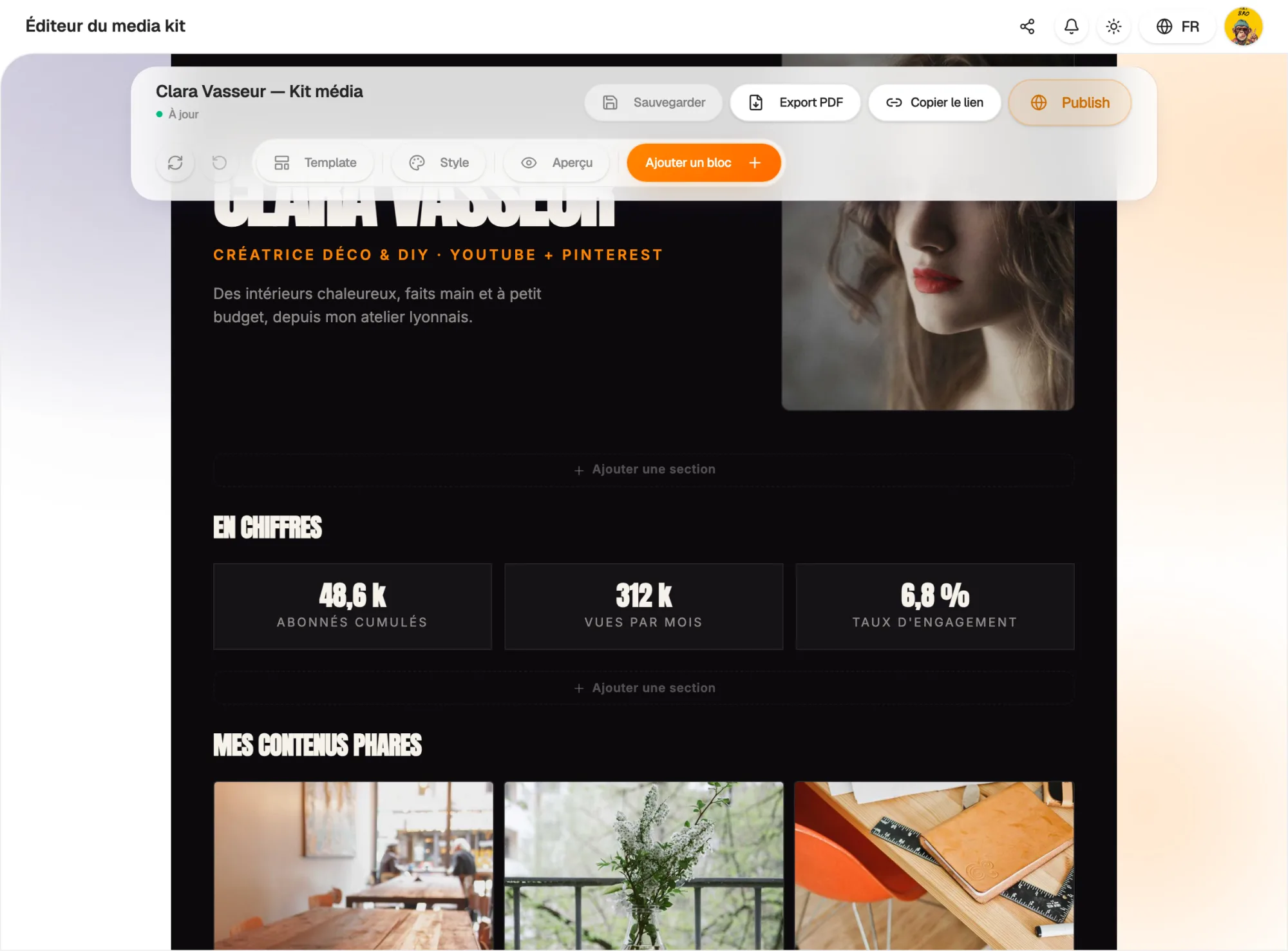Your media kit, editable right in the preview