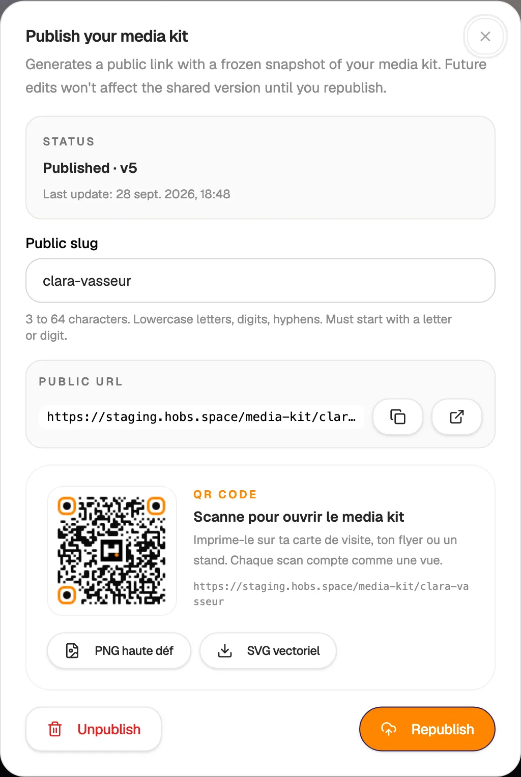 A link, a QR code and a PDF