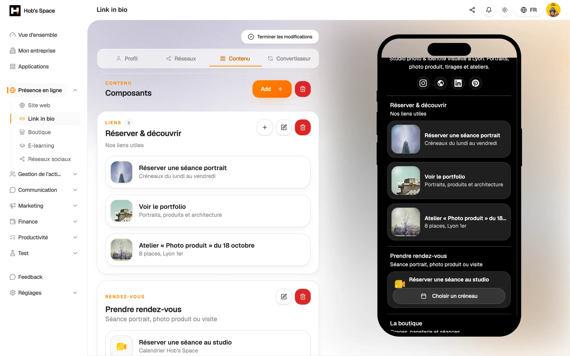 The page editor and its live mobile preview