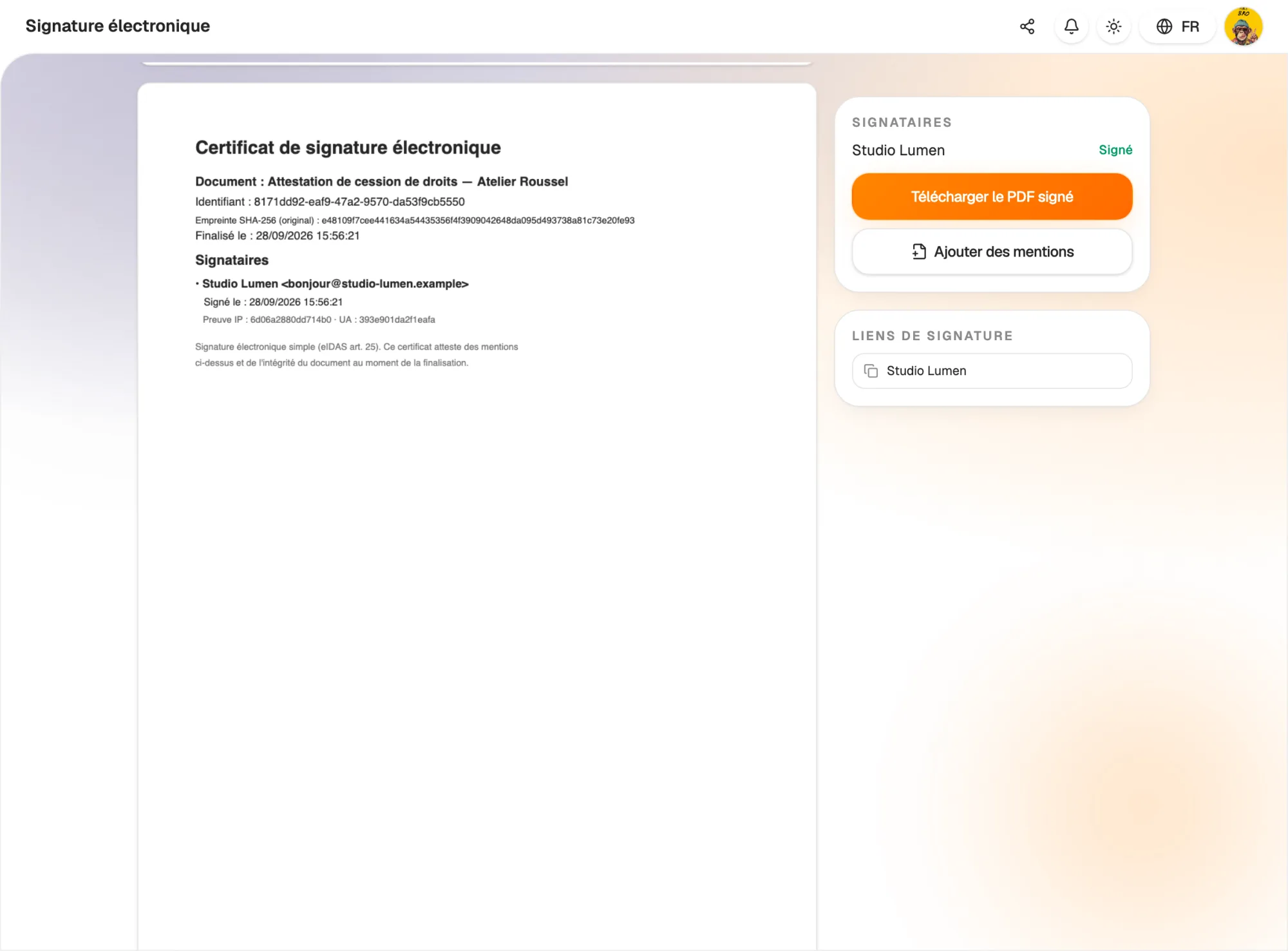 A signed PDF and its certificate