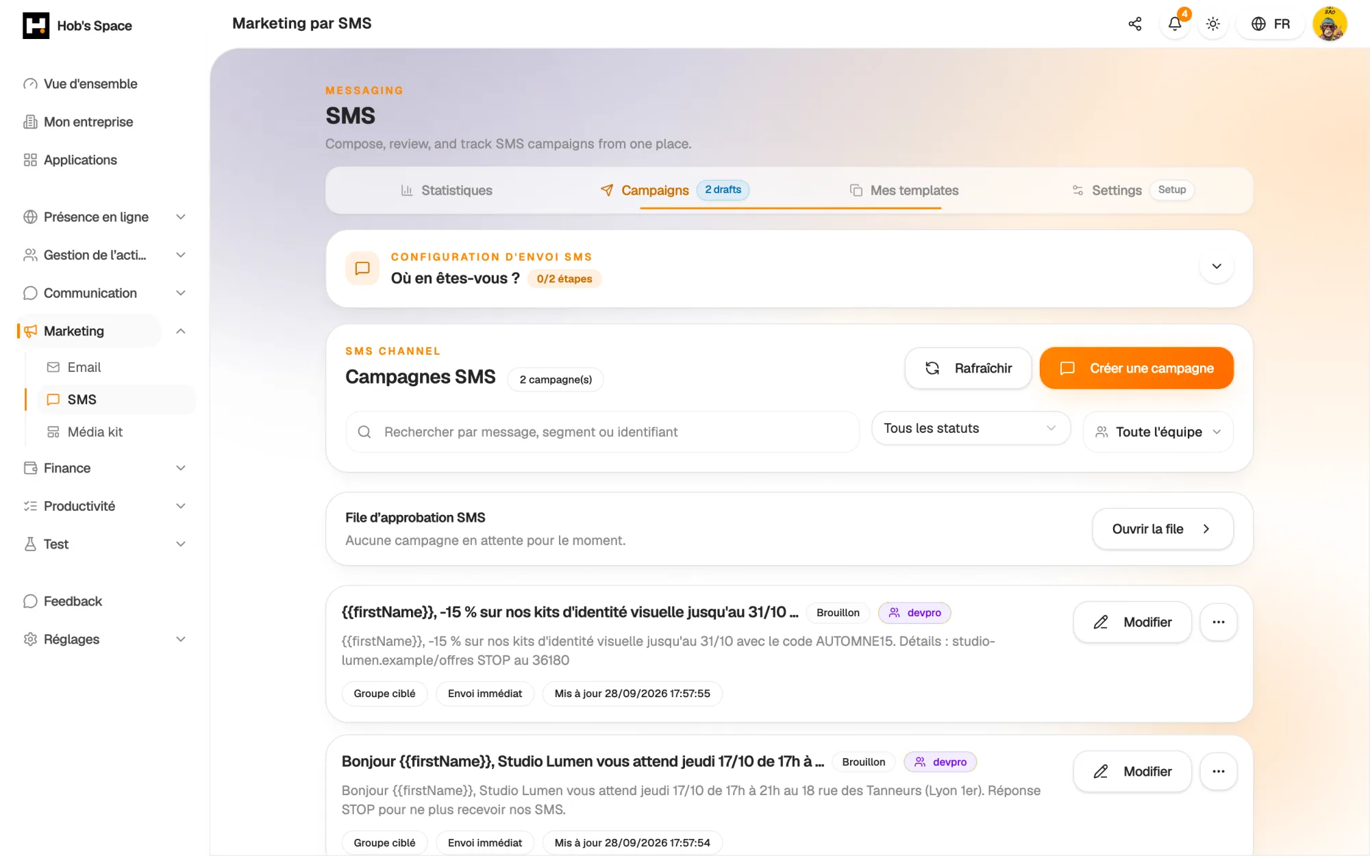 Your SMS campaigns, their status and their results